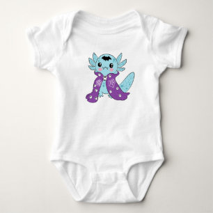 Cartoon Axolotl met een vampiercape en kleine F Romper
