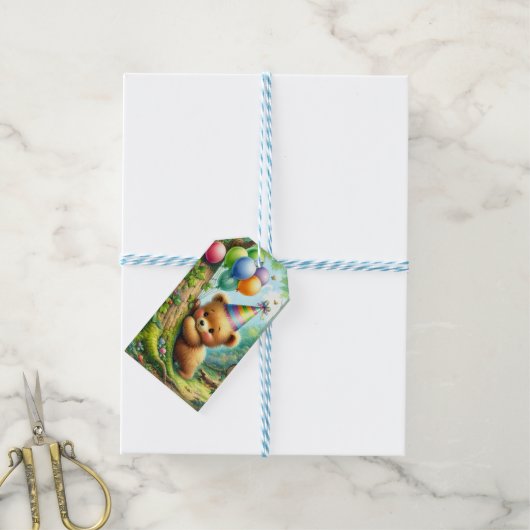 Cartoon Baby Beer welp gepersonaliseerd Verjaardag Cadeaulabel (Met Touw)