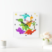 Cartoon Baby Dinosaurs Vierkante Klok (Huis)