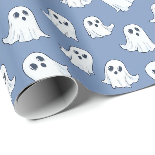 Cartoon Baby Ghosts Blue Wrapping Paper Cadeaupapier (Rol Hoek)