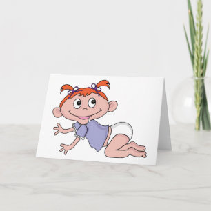 Cartoon Baby Meisje Kruipend Rood Haar Paarse Stri Kaart