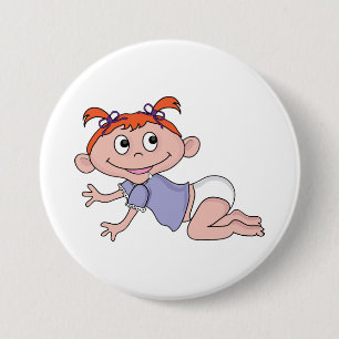 Cartoon Baby Meisje Kruipend Rood Haar Paarse Stri Ronde Button 7,6 Cm