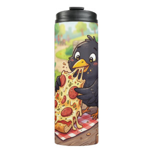 Cartoon Baby Merel Kraai Raaf Eet Pizza Thermosbeker