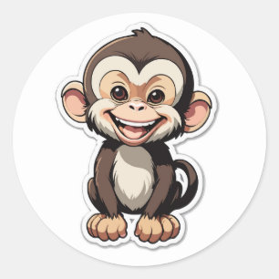 Cartoon Baby Monkey Laughing Ronde Sticker