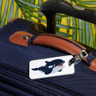 Cartoon Baby Orca Bagagelabel