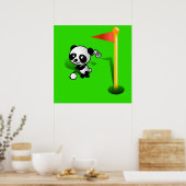 Cartoon Baby Panda Beer Golfing op de Groenen Poster (Keuken)