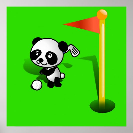Cartoon Baby Panda Beer Golfing op de Groenen Poster (Voorkant)
