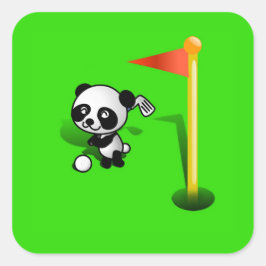 Cartoon Baby Panda Beer Golfing op de Groenen Ronde Sticker
