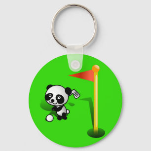 Cartoon Baby Panda Beer Golfing op de Groenen Sleutelhanger