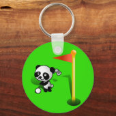 Cartoon Baby Panda Beer Golfing op de Groenen Sleutelhanger (Voorkant)