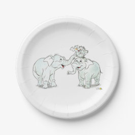 cartoon baby shower van een schattige olifantenfam papieren bordje