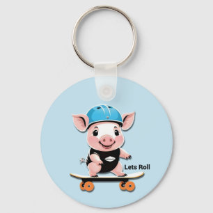 Cartoon baby varken rijden een skateboard laat rol sleutelhanger