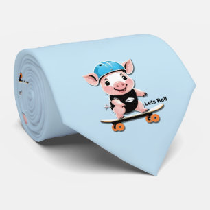 Cartoon baby varken rijden een skateboard laat rol stropdas