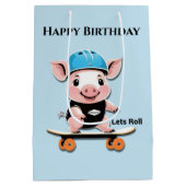 Cartoon baby varken skateboarden laten rollen, medium cadeauzakje (Achterkant)