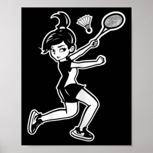 Cartoon Badminton Vrouw Shuttle Speler  Poster