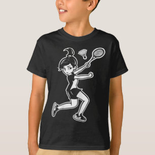 Cartoon Badminton Vrouw Shuttle Speler T-shirt