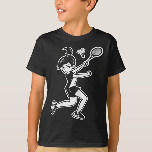 Cartoon Badminton Vrouw Shuttle Speler T-shirt (Voorkant)