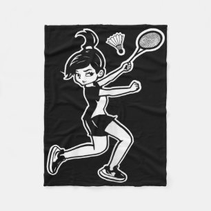 Cartoon Badminton Woman Shuttle Player Fleece Deken