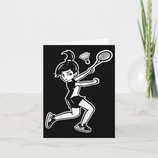 Cartoon Badminton Woman Shuttle Player Kaart (Voorkant)