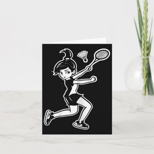 Cartoon Badminton Woman Shuttle Player Kaart (Voorkant)