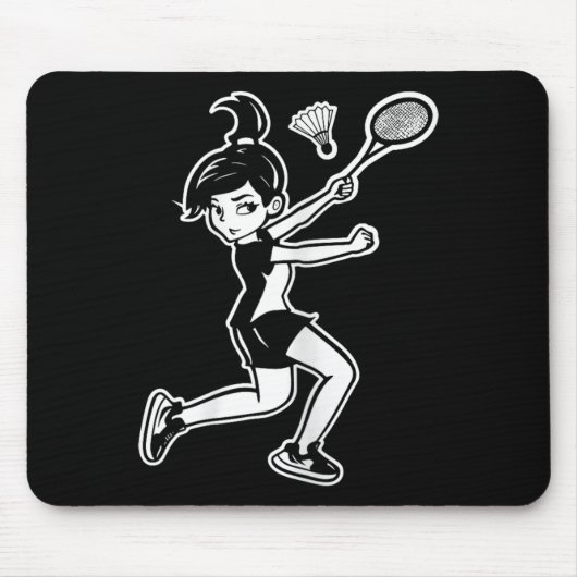 Cartoon Badminton Woman Shuttle Player Muismat (Voorkant)
