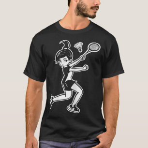 Cartoon Badminton Woman Shuttle Player T-shirt