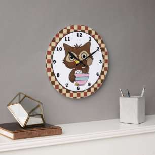 Cartoon Baking Owl Kitchen wandklok