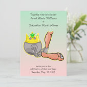 Cartoon bal en ketting bruiloft uitnodiging (Staand voorkant)