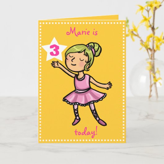  Cartoon Ballet Dancer Kaart (Gele Bloem)