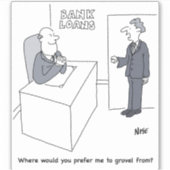 Cartoon bankleningen sticker (Voorkant)