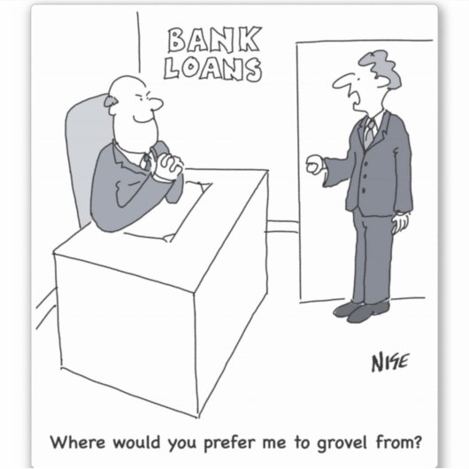 Cartoon bankleningen sticker (Voorkant)