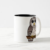 Cartoon Barred Owl Tweekleurige Koffiemok (Voorkant rechts)