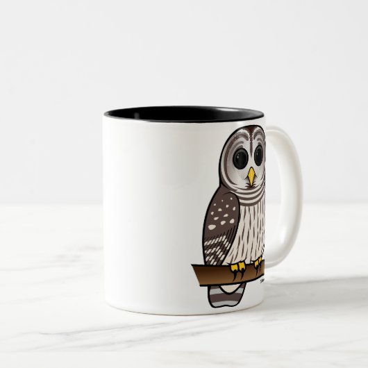 Cartoon Barred Owl Tweekleurige Koffiemok (Voorkant rechts)