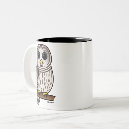 Cartoon Barred Owl Tweekleurige Koffiemok (Voorkant links)