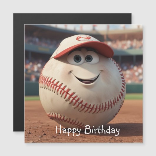 Cartoon Baseball Magnetische Verjaardag Kaart (Voorkant / Achterkant)