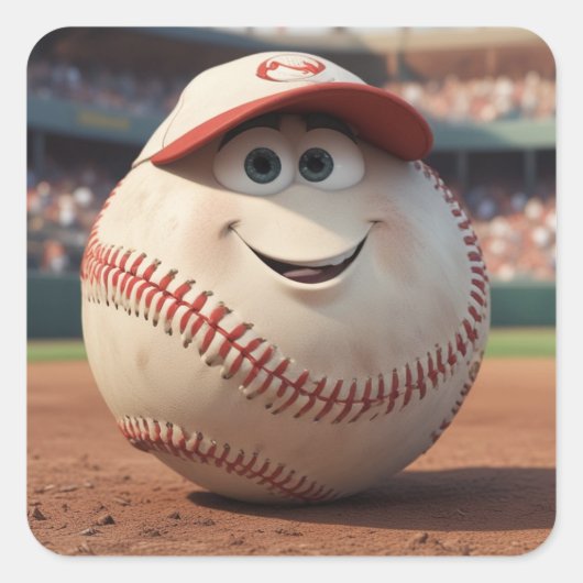 Cartoon Baseball Verjaardag Papieren Bowls Vierkante Sticker (Voorkant)