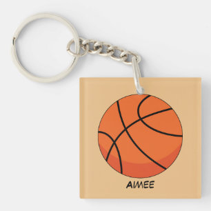 Cartoon Basketball Ball Naam toevoegen Sleutelhanger