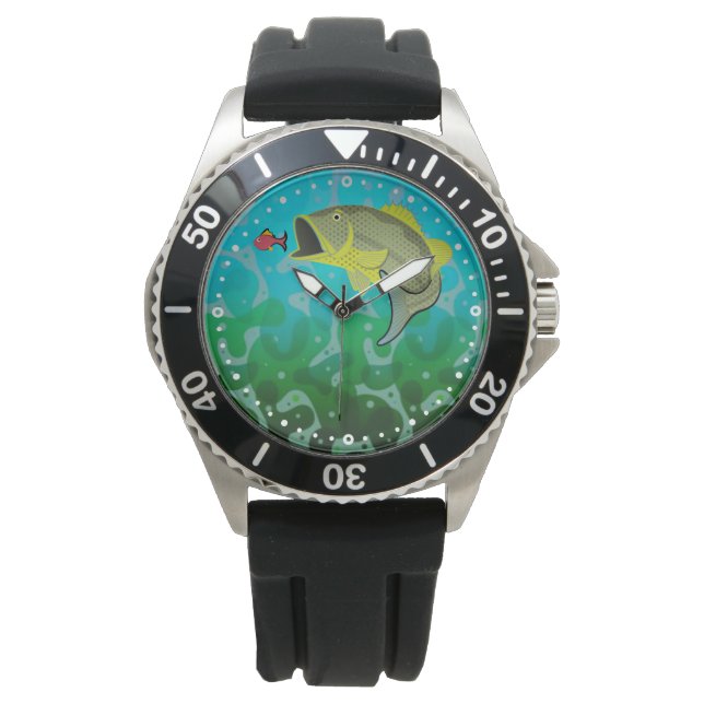 Cartoon Bass Gevist Horloge (Voorkant)
