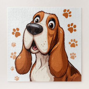 Cartoon Basset Hond Pootafdruk Puzzel Voor Kindere
