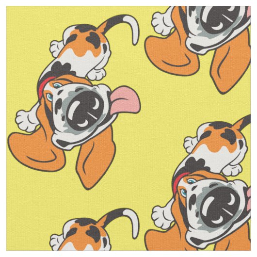 cartoon Basset Hound Fabric Stof (Close Up)