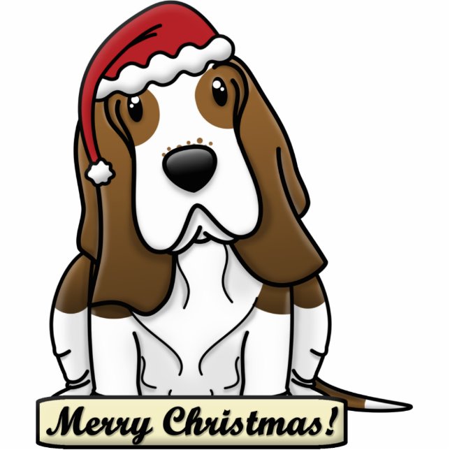Cartoon Basset Hound-kerstversiering Fotobeeldje Ornament (Voorkant)