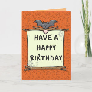 Cartoon Bat Halloween Birthday Card Kaart
