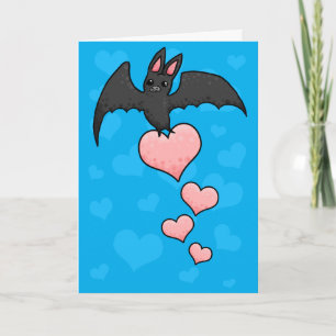 Cartoon Bat with hearts Feestdagen Kaart