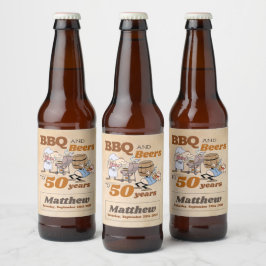 Cartoon BBQ en bieren 50e verjaardag rustiek Bier Etiket