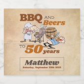 Cartoon BBQ en bieren 50e verjaardag rustiek Bier Etiket (Enkel label)