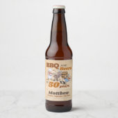 Cartoon BBQ en bieren 50e verjaardag rustiek Bier Etiket (Voorkant)