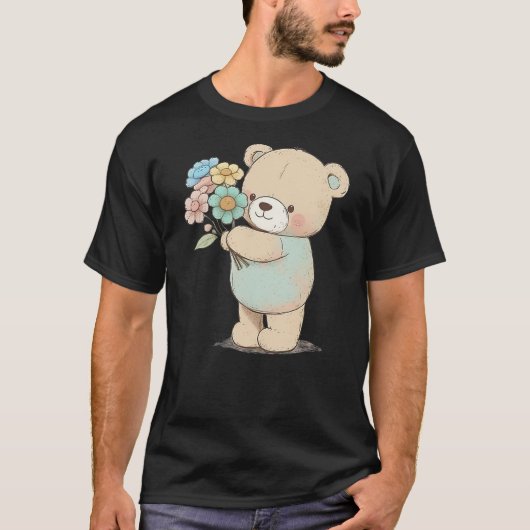 Cartoon bear with flowers t-shirt (Voorkant)