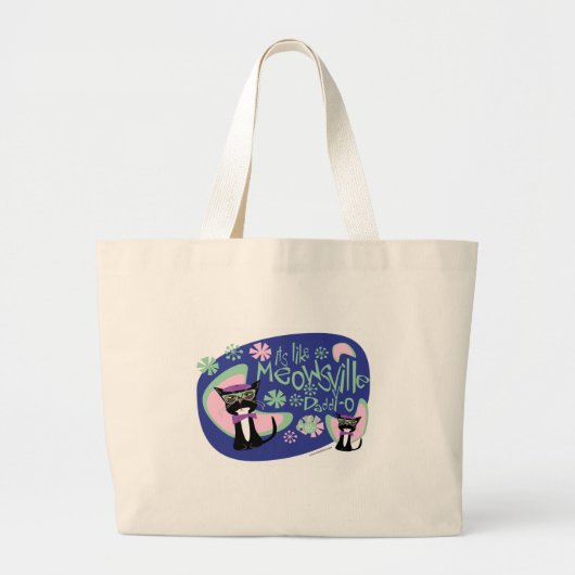 Cartoon Beatnik Character Fifties Cat Motto Grote Tote Bag (Voorkant)