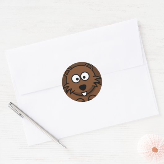 Cartoon Beaver Face Ronde Sticker (Envelop)