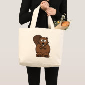 Cartoon Beaver Grote Tote Bag (Voorkant (product))